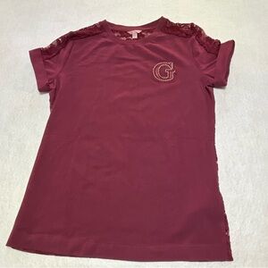 GUESS Women's Short Sleeve Lace Shirt Burgundy Rose Size Large NWOT